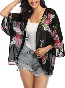 img 2 attached to Women'S 3/4 Sleeve Floral Kimono Cardigan | Sheer Loose Shawl Capes | Chiffon Beach Cover-Up Blouse Tops