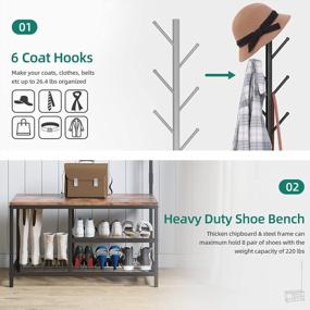 img 2 attached to Industrial Coat Tree With Shoe Storage And Entryway Bench - YITAHOME 3-In-1 Standing Hall Tree For Bedroom, Living Room, And Hallway - Rustic Brown