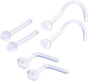 img 4 attached to 💎 6-Piece Clear Bioflex Flexible Nose Piercing Jewelry - 20g Retainer, Bendable L-Shaped Screw Stud Hook