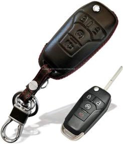 img 4 attached to 🔑 DOBREV 4-Button Genuine Leather Smart Key Case Cover Skin Fob Holder for Ford F-Series F-150 (2017, 2018) / F-250 / F-350 / F-450 / F-550 Flip Key Fob Remote with Start Button - Black Leather