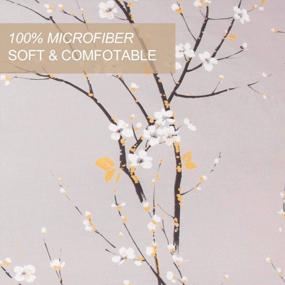 img 2 attached to Soft And Stylish Queen Fitted Sheet Set With Deep Pocket For Mattress - Tan Gray Plum Blossom Floral Design, Microfiber Material, Lightweight, With 2 Pillowcases - Fits 10 To 14 Inch Grey Mattress