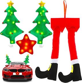 img 4 attached to Frienda 2 Pieces Car Reindeer Antler Kit Christmas Decorations With LED Lights Hanging Santa Claus Legs And Deer Nose Star Candy Canes Auto Accessories For Christmas Car Decorations(Star Style)