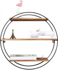 img 3 attached to Rustic Farmhouse Decor 3 Tier Floating Shelves - Round Wood & Metal Hanging Circle Shelf, Geometric Circular Tiered Wall Shelf