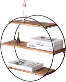 img 4 attached to Rustic Farmhouse Decor 3 Tier Floating Shelves - Round Wood & Metal Hanging Circle Shelf, Geometric Circular Tiered Wall Shelf