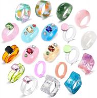 20 pcs colorful chunky acrylic rings set with rhinestones - y2k jewelry gift for women & girls logo