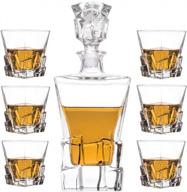 amlong crystal rock whiskey decanter set with 6 glasses - stylish and elegant 7 piece set logo