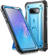 protect your samsung galaxy s10e with poetic's heavy duty rugged case and kickstand with built-in screen protection, revolution series blue logo