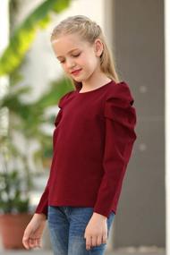img 2 attached to Stylish Puff Sleeve Blouse Tops For Girls Ages 4-14 | GORLYA Casual Solid T-Shirt Pullover Keyhole Back