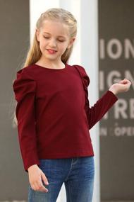 img 1 attached to Stylish Puff Sleeve Blouse Tops For Girls Ages 4-14 | GORLYA Casual Solid T-Shirt Pullover Keyhole Back