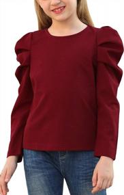 img 4 attached to Стильные блузки с пышными рукавами для девочек 4-14 лет | Повседневная однотонная футболка GORLYA, пуловер с вырезом на спине