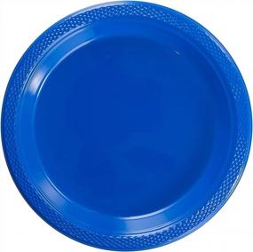 img 3 attached to Exquisite Dark Blue Plastic Plates 100 Count I 9 Inch I Round Dark Blue Disposable Plates - Disposable Dark Blue Dinner Party Plates For All Occasions - Dark Blue Plastic Party Plates For Parties