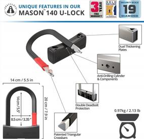 img 1 attached to Heavy Duty Seatylock Mason U Lock - Patented Diamond Secure Anti Theft Bike Lock With Keys - Ultimate Protection For City, Electric, Mountain Bikes, And Scooters