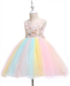 img 1 attached to 🌈 Meiqiduo 2-14T Rainbow Flower Girls Dress with Tulle, 3D Embroidery, Ideal for Princess Party, Birthday, and Formal Occasions