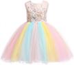 🌈 meiqiduo 2-14t rainbow flower girls dress with tulle, 3d embroidery, ideal for princess party, birthday, and formal occasions logo