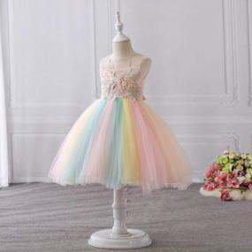 img 2 attached to 🌈 Meiqiduo 2-14T Rainbow Flower Girls Dress with Tulle, 3D Embroidery, Ideal for Princess Party, Birthday, and Formal Occasions