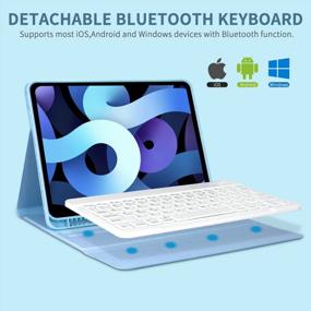 img 1 attached to Корпус синего цвета с подставкой для карандаша для iPad Pro 11 дюймов (3-е поколение 2021/2-е поколение 2020/2018) и iPad Air 4-е поколение – в комплекте съемная Bluetooth-клавиатура!