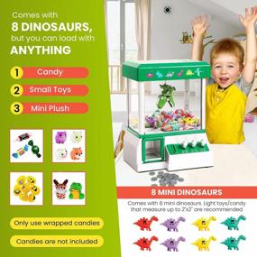 img 1 attached to Bundaloo Claw Machine Toy - The Ultimate Arcade Game For Kids With Candy Grabber & Prize Vending Dispenser - Best Gifts For Boys & Girls (Green Dinosaur)
