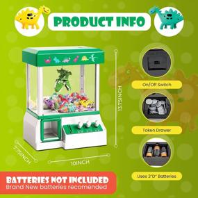 img 2 attached to Bundaloo Claw Machine Toy - The Ultimate Arcade Game For Kids With Candy Grabber & Prize Vending Dispenser - Best Gifts For Boys & Girls (Green Dinosaur)