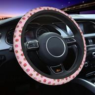 🍓 kiuloam cute strawberry pink car steering wheel cover - stylish and protective 15 inch stretch-on accessory for suvs, sedans, vans, and trucks - universal fit for women and men логотип