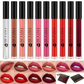 img 4 attached to Waterproof Matte Liquid Lipstick+ Lip Plumper Lipgloss Makeup Set 24 Hours Long Lasting Non-Stick Cup Velvet Nude Red Gloss Kit Christmas Birthday Gift For Women Girls