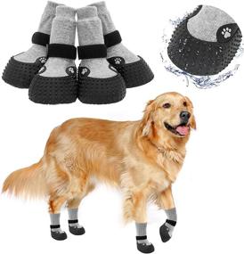 img 4 attached to KOOLTAIL Anti-Slip Dog Socks - 2 Pairs, Rubber Bottom, Waterproof Shoes, Protective Boots for Outdoor Walking, Running, Hiking