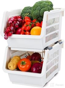 img 4 attached to 🍓 Baffect Stackable Storage Bins: 2-Tier Stacking Stand with Wheels for Kitchen Fruit and Vegetable Organizer (Beige)