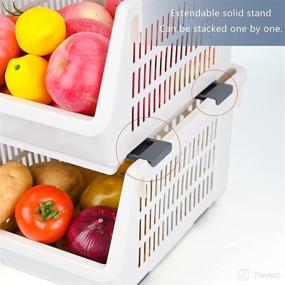 img 3 attached to 🍓 Baffect Stackable Storage Bins: 2-Tier Stacking Stand with Wheels for Kitchen Fruit and Vegetable Organizer (Beige)