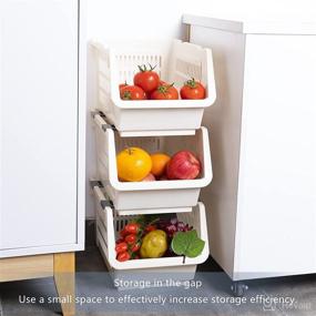 img 1 attached to 🍓 Baffect Stackable Storage Bins: 2-Tier Stacking Stand with Wheels for Kitchen Fruit and Vegetable Organizer (Beige)