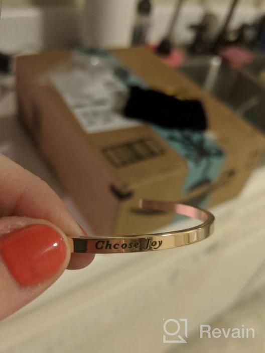 img 1 attached to Inspiring Engraved Stainless Steel Bracelets For Women - Anti-Allergy And Durable Cuff Bangle - Adjustable And Available In 18K Gold, Black, And Rainbow Colors - Perfect Gift For Girls review by Betsy Mitchell