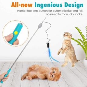 img 3 attached to VavoPaw Cat Teaser Play Wand, Retractable Interactive Cat Toys Rod, One-Button For Automatic Rise & Fall, Funny Cat Kitty Kitten Play Wand Toys With 3 Different Flying Natural Feathers Bells