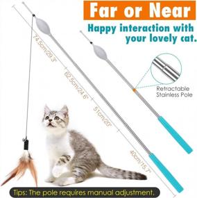 img 2 attached to VavoPaw Cat Teaser Play Wand, Retractable Interactive Cat Toys Rod, One-Button For Automatic Rise & Fall, Funny Cat Kitty Kitten Play Wand Toys With 3 Different Flying Natural Feathers Bells