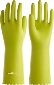 img 4 attached to 🧤 Wahoo PVC Dishwashing Cleaning Gloves: Skin-Friendly, Reusable Kitchen Gloves with Cotton Flocked Liner, Non-Slip Medium Size