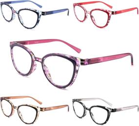 img 4 attached to 👓 Yuluki 5 Pack Blue Light Blocking Reading Glasses for Women - Fashionable Ladies Computer Readers with Spring Hinges, Anti Glare/Eyestrain Eyeglasses 1.5