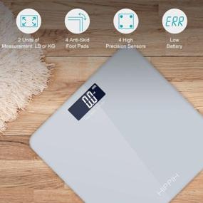 img 1 attached to Body Weight Scale For People, HIPPIH Battery-Powered Digital Bathroom Scale With Round Corner, 12X12 In Precise Grey Body Scale With Step-On Technology, Large Blacklit Display, 400 Pounds Max