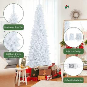img 1 attached to Pre-Lit Artificial Christmas Tree 7Ft White Pencil Slim Hinged 800 Tips 300 Warm White Lights 8 Modes Home Office Party Holiday Decor