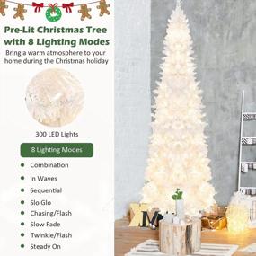 img 3 attached to Pre-Lit Artificial Christmas Tree 7Ft White Pencil Slim Hinged 800 Tips 300 Warm White Lights 8 Modes Home Office Party Holiday Decor