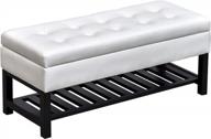 homcom 44" white tufted faux leather ottoman storage bench with shoe rack logo
