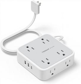 img 4 attached to 900 Joules Surge Protector Ultra Thin Flat Extension Cord With 8 Outlets & 3 USB Charger (1 USB C Port) - Perfect For Office, Travel & Dorm Room Essentials!