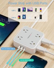 img 1 attached to 900 Joules Surge Protector Ultra Thin Flat Extension Cord With 8 Outlets & 3 USB Charger (1 USB C Port) - Perfect For Office, Travel & Dorm Room Essentials!
