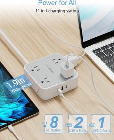 img 3 attached to 900 Joules Surge Protector Ultra Thin Flat Extension Cord With 8 Outlets & 3 USB Charger (1 USB C Port) - Perfect For Office, Travel & Dorm Room Essentials!