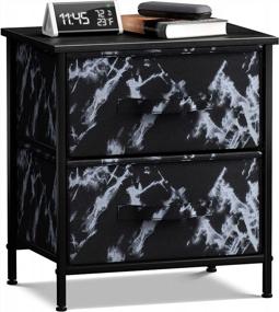 img 4 attached to Sorbus 2-Drawer Nightstand - Bedside End Table With Steel Frame, Wood Top & Marble Print Fabric Bins - Small Dresser Chest For Home, Bedroom Accessories & Office