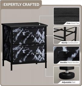 img 1 attached to Sorbus 2-Drawer Nightstand - Bedside End Table With Steel Frame, Wood Top & Marble Print Fabric Bins - Small Dresser Chest For Home, Bedroom Accessories & Office