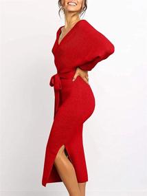 img 2 attached to Women'S Sexy Wrap V Neck Slit Open Back Maxi Sweater Dress With Belt - Chang Yun