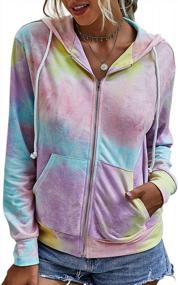 img 4 attached to Hibluco Women'S Tie Dye Long Sleeve Zip-Up Hoodie Jacket Drawstring Sweatshirt Coat With Pockets