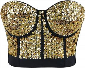 img 4 attached to Charmian Sequin And Beaded Bustier Crop Top For Women - Perfect Burlesque Fashion With Push-Up Feature