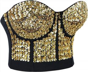 img 3 attached to Charmian Sequin And Beaded Bustier Crop Top For Women - Perfect Burlesque Fashion With Push-Up Feature