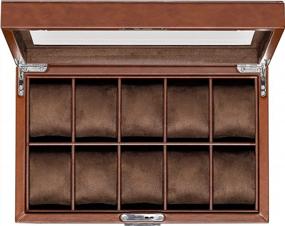 img 4 attached to ROTHWELL 10 Slot Leather Watch Box - Premium Watch Case for Men and Women - Stylish Jewelry Organizer with Locking Feature - Large Glass Top Display - Tan/Brown