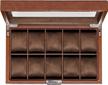 rothwell 10 slot leather watch box - premium watch case for men and women - stylish jewelry organizer with locking feature - large glass top display - tan/brown logo