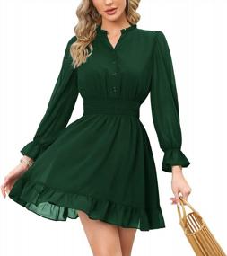 img 4 attached to EXLURA Women'S Puff Sleeve V-Neck Button Down Mini Party Dress With Ruffles - A-Line Cocktail Dress