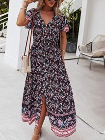 img 3 attached to TEMOFON Women's Summer Bohemian Casual Floral Print Maxi Dress with Short Sleeves, Sizes S-2XL